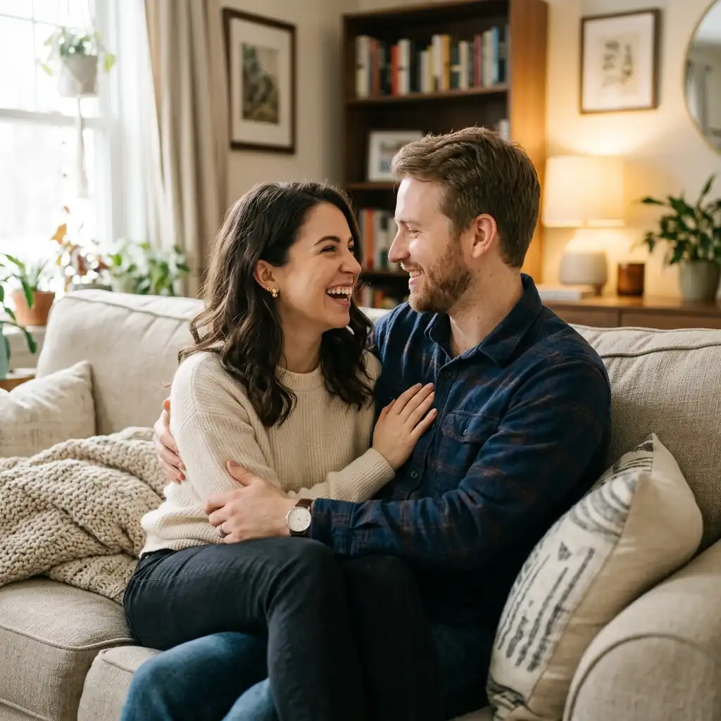 Couple complice et amoureux prêt à casser la routine avec Action ou Vérité