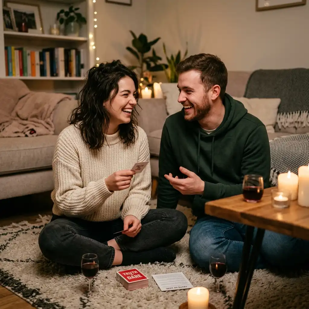 Couple complice jouant à Action ou Vérité