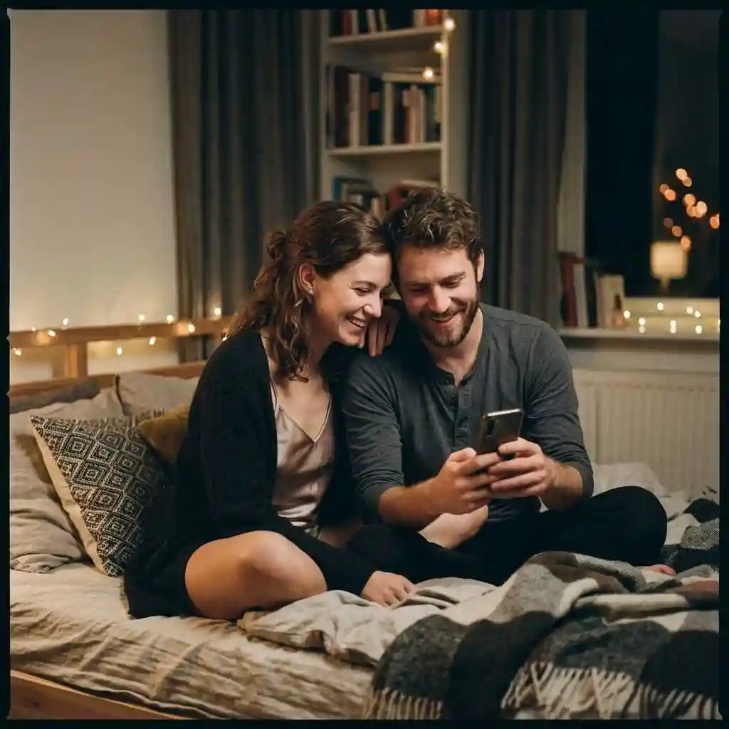 Couple complice avec téléphone
