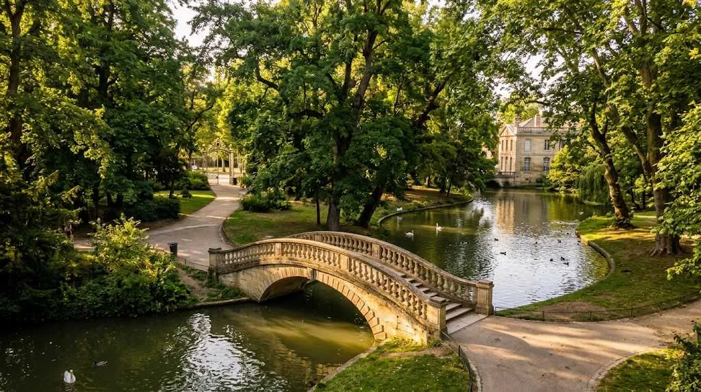 Couple se promenant dans le Jardin Public de Bordeaux sous le soleil