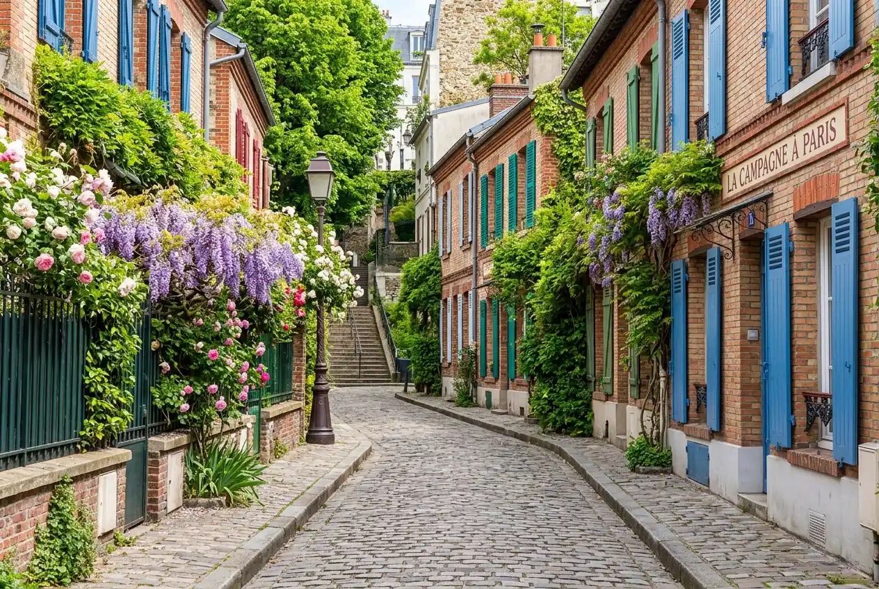 Les petites maisons pavillonnaires et les ruelles pavées de la Campagne à Paris