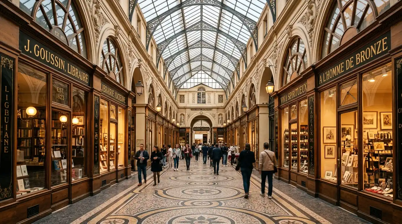 La magnifique verrière et les mosaïques au sol de la Galerie Vivienne à Paris