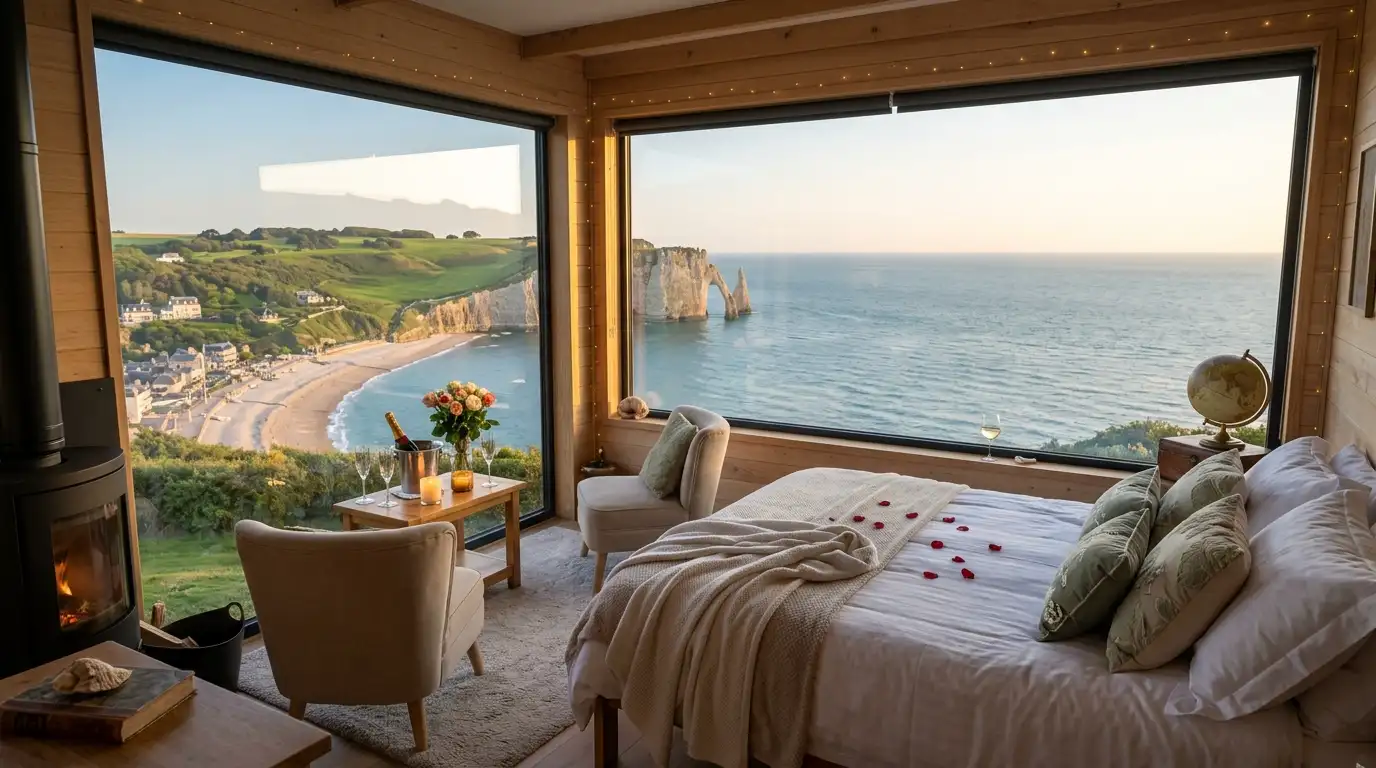 Love room en Normandie avec vue sur la côte et spa privatif